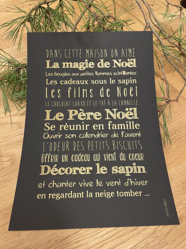 Affiche A4 de Noël TypoDeco noir & doré