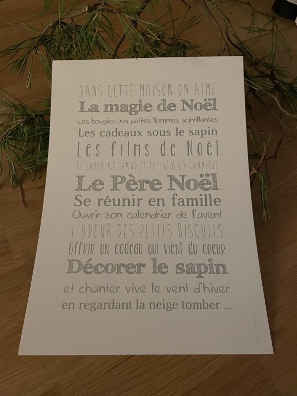 Affiche A4 de Noël Typodeco blanc et argenté