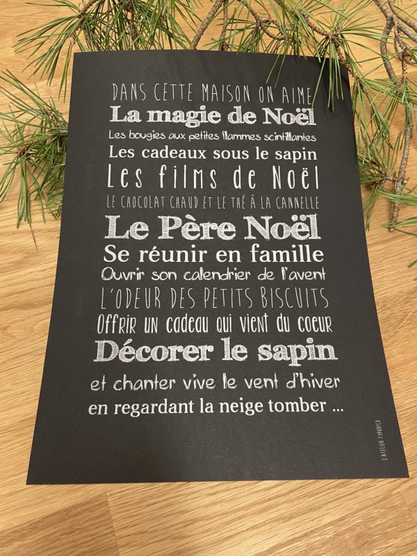 Affiche A4 de Noël Typodeco noir & argenté