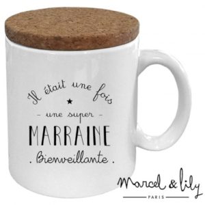 Mug avec couvercle en liège il était une fois une super marraine bienveillante