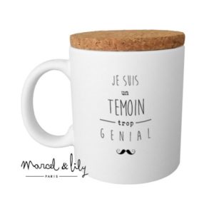 Mug avec couvercle en liège je suis un témoin trop génial