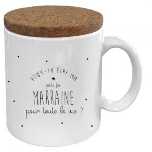 Mug avec couvercle en liège veux-tu être ma marraine pour toute la vie