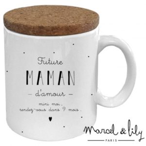 Mug avec couvercle en liège future maman d'amour mini moi rendez-vous dans mois