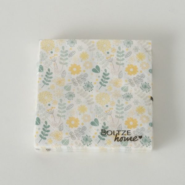 Serviettes en papier avec fleurs jaunes et branchage vert – Image 4
