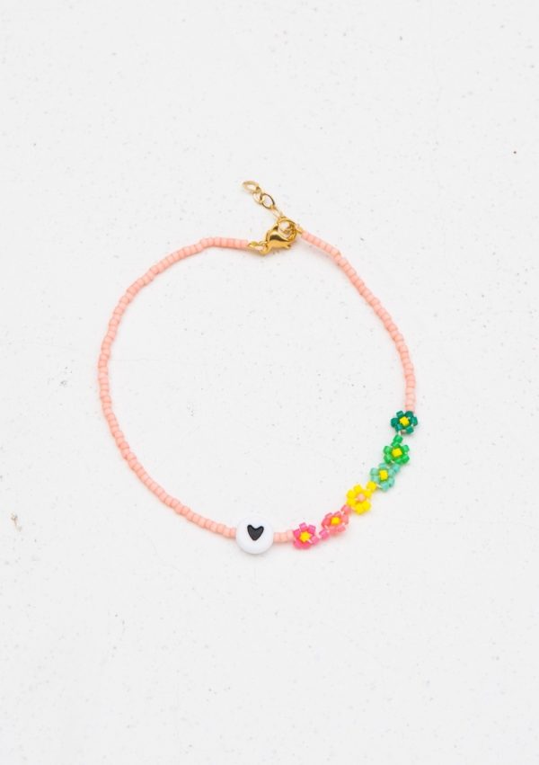 bracelet de cheville arc-en-ciel avec perle coeur femme