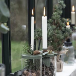 Bougeoir avec couvercle vert bougie fine