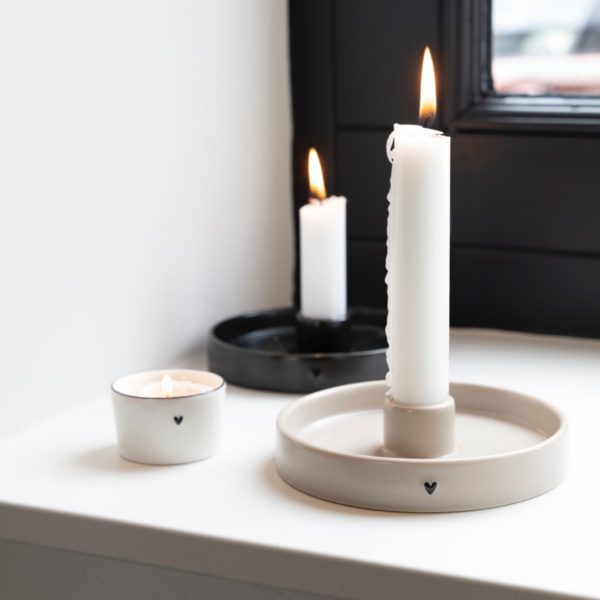 Bougeoir rond blanc avec coeur noir – Image 2