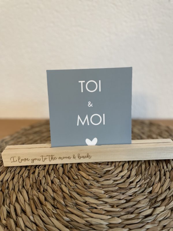 Socle en bois pour photos ''I love you to to the moon and back'' en italique - 25 cm