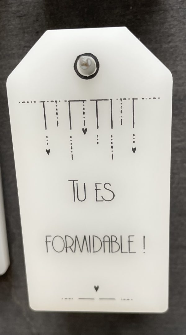 Plaquette en plexi ''Tu es formidable'' avec guirlande de coeurs