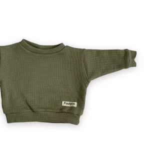 Sweat uni vert olive ''tissu gaufré''