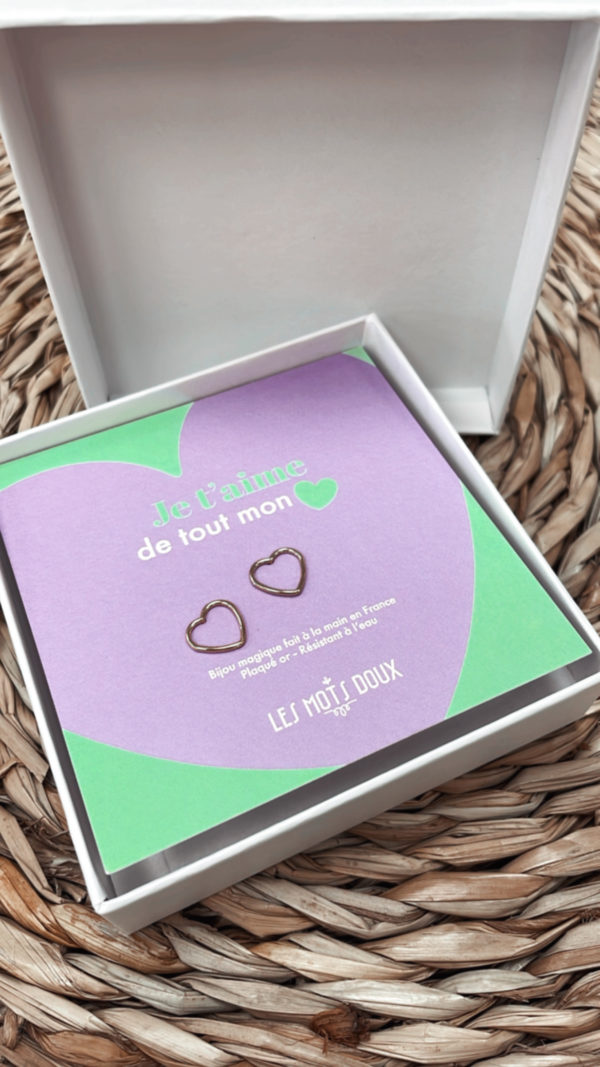 Boucles d'oreilles - clous "Je t'aime de tout mon coeur"