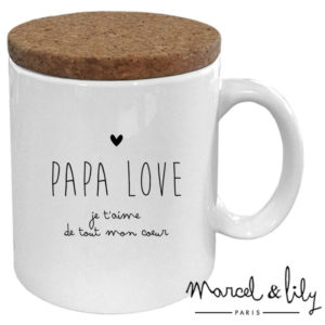 Mug-tasse avec couvercle en liège ''Papa Love je t'aime de tout mon coeur''