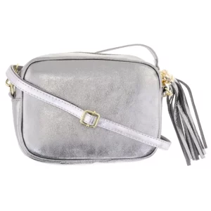 Sac bandoulière en cuir argent pailleté