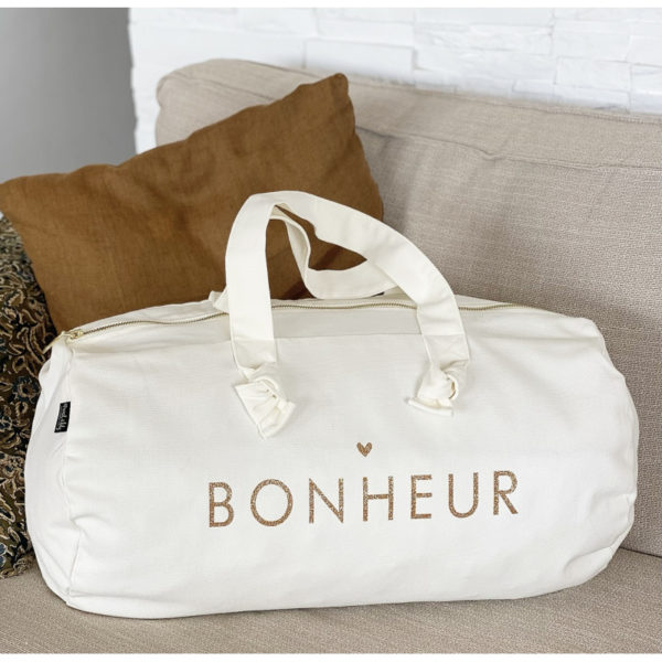 Sac polochon "BONHEUR" - Blanc milk