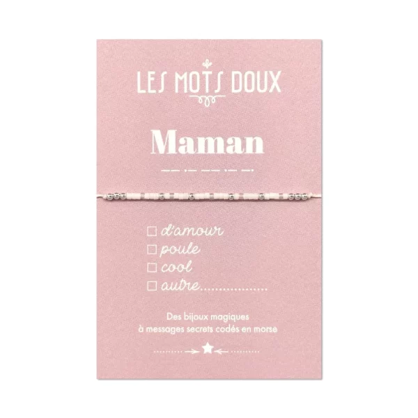 Bracelet en code morse perles Maman perles Blanc & plaqué argent