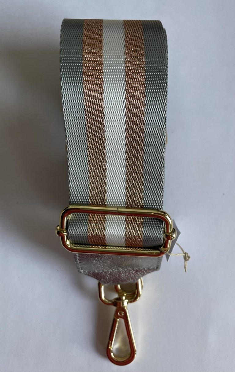 Sangle à rayures gris-rosegold & blanc en synthétique