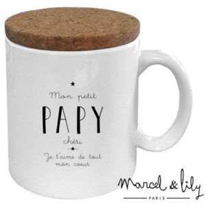 Tasse avec couvercle en liège ''Mon petit papy je t'aime de tout mon coeur''