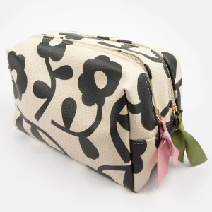 Trousse de toilette avec double compartiment - motif floral noirs
