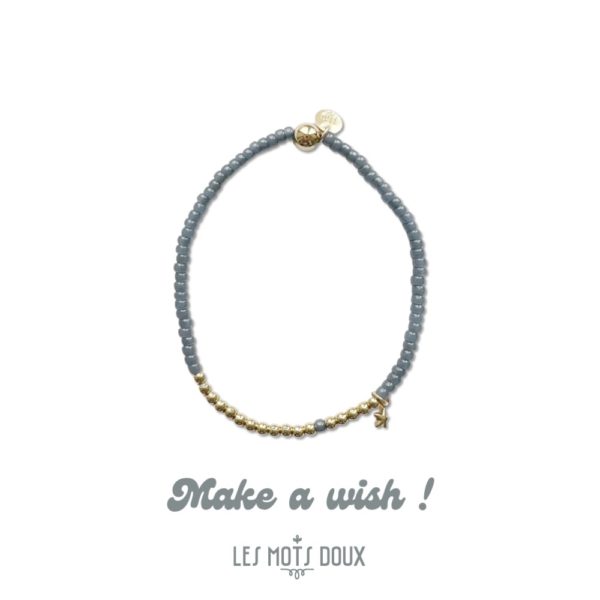 Bracelet ''Make a wish'' perles 3 mm - vert- plaqué or ou argent