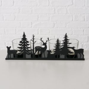 Bougeoir en métal noir ''Les animaux de la forêt'' avec 4 verres