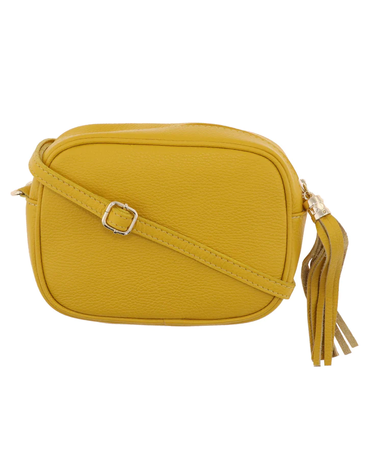 Sac bandoulière en cuir jaune doré