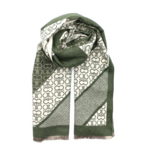 Echarpe vert kaki & blanc cassé