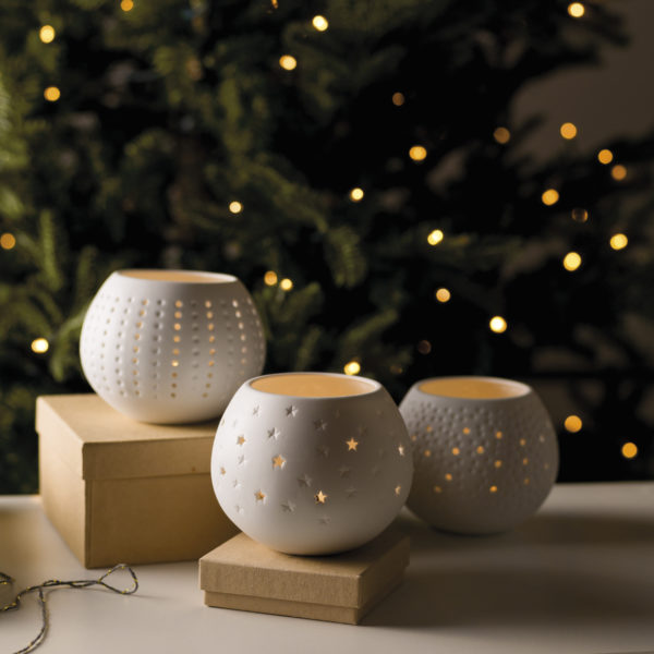 Photophore rond ajouré en porcelaine mat