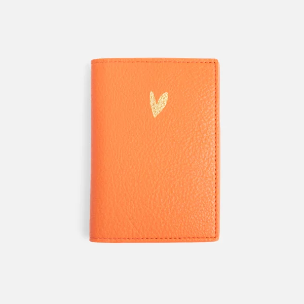 Porte-cartes & passeport colori orange avec coeur doré