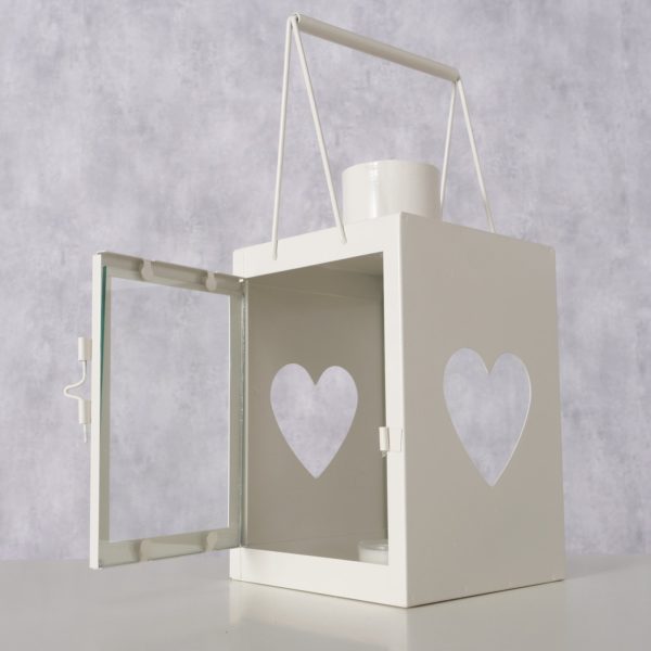 Lanterne Leonie en métal blanc avec ouverture coeur – Image 2