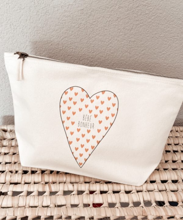 Trousse petits coeurs moutarde " Bébé bonheur "