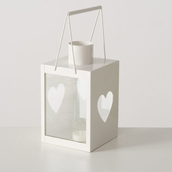 Lanterne Leonie en métal blanc avec ouverture coeur