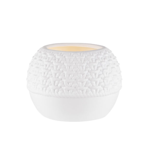 Photophore en porcelaine blanc, haut motif tricot