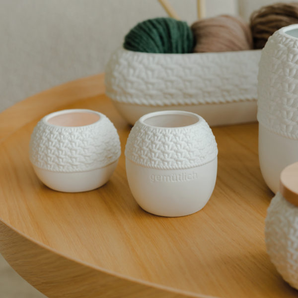 Photophore en porcelaine blanc, haut motif tricot – Image 4