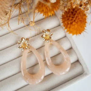 Boucles d'oreilles Adèle beige marbré 1