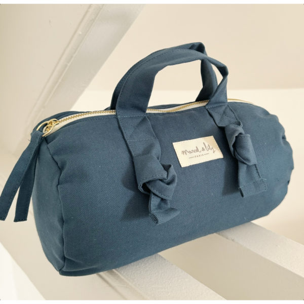 Mini sac polochon en coton avec anses bleu pétrole