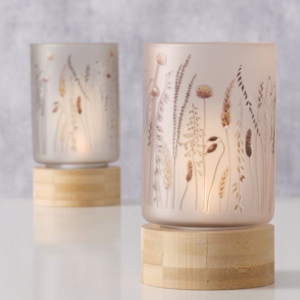 Photophore " herbes & fleurs sauvages " socle en bois – Image 2