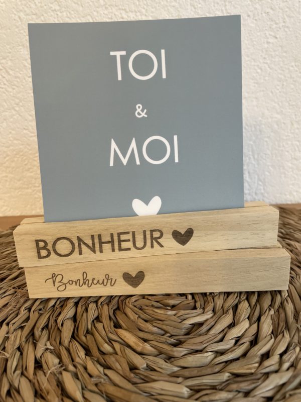 Socle en bois pour photo "Bonheur" 15 cm
