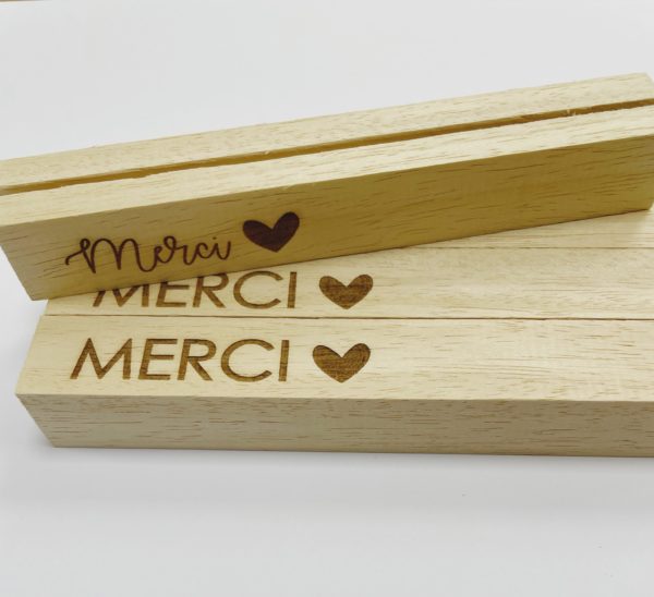 Socle en bois pour photo "Merci" 15 cm