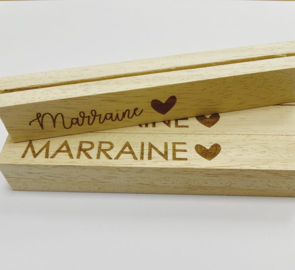 Socle en bois pour photo - Marraine   🖤 15 cm