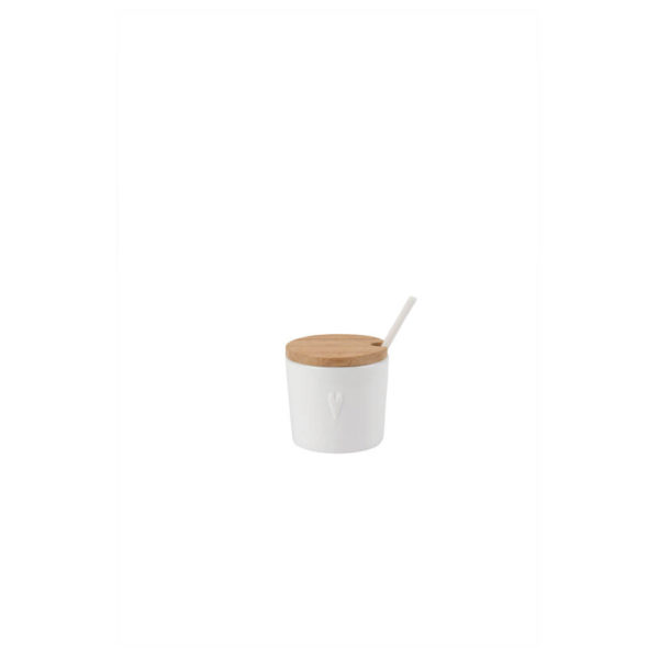 Crémier + sucrier en porcelaine blanc mat sur plateau en bois – Image 4