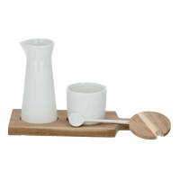 Crémier + sucrier en porcelaine blanc mat sur plateau en bois – Image 6