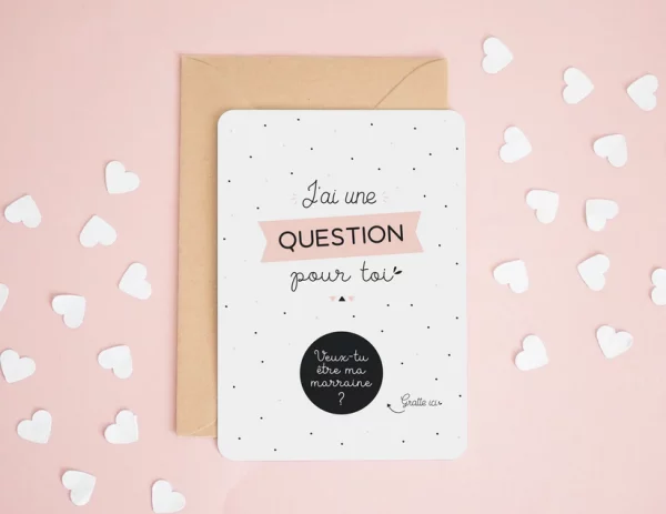 Carte à gratter avec enveloppe kraft Demande Marraine