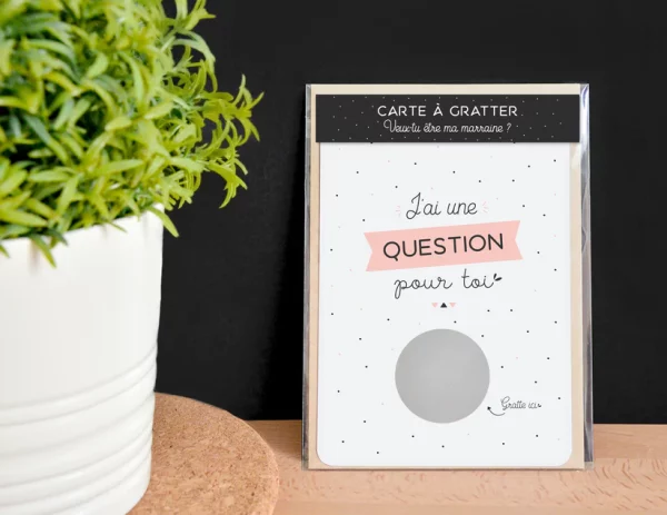 Carte à gratter demande marraine avec enveloppe en kraft