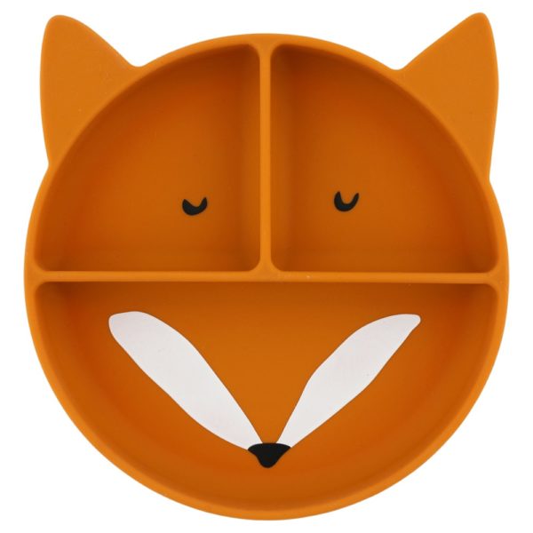 Assiette avec ventouse en silicone et compartiments - Renard