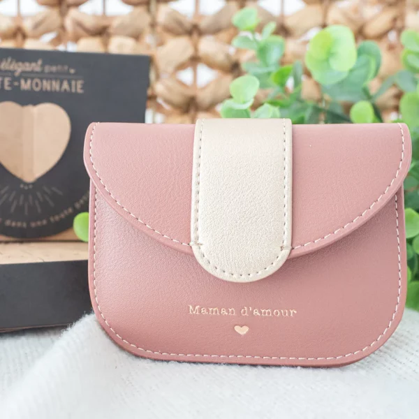 Porte-monnaie maman d'amour en simili cuir dans les tons de rose