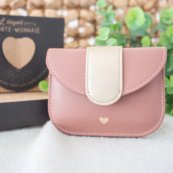 Porte-monnaie ''🤍'' - coloris rose en simili cuir