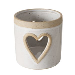 Photophore en porcelaine beige avec coeur