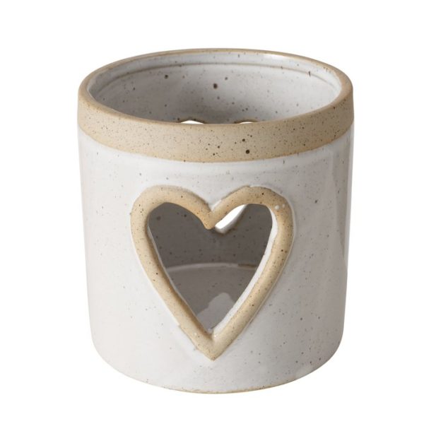 Photophore en porcelaine beige avec coeur