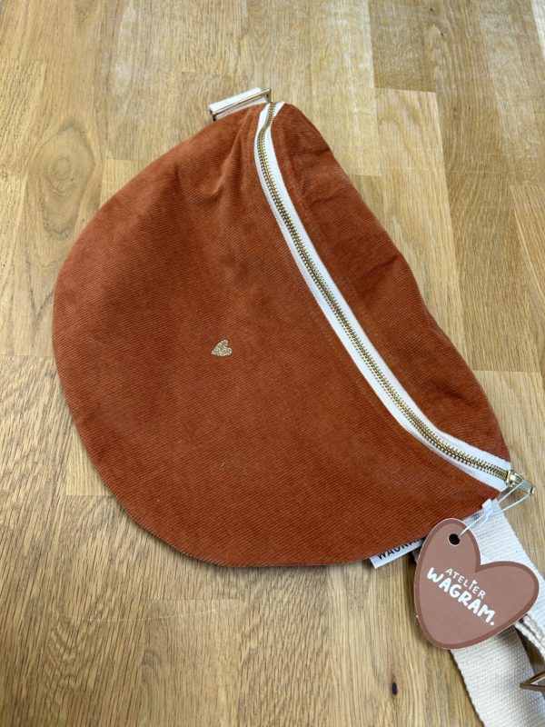 Sac banane ADULTE velours cotelé brique avec petit coeur doré