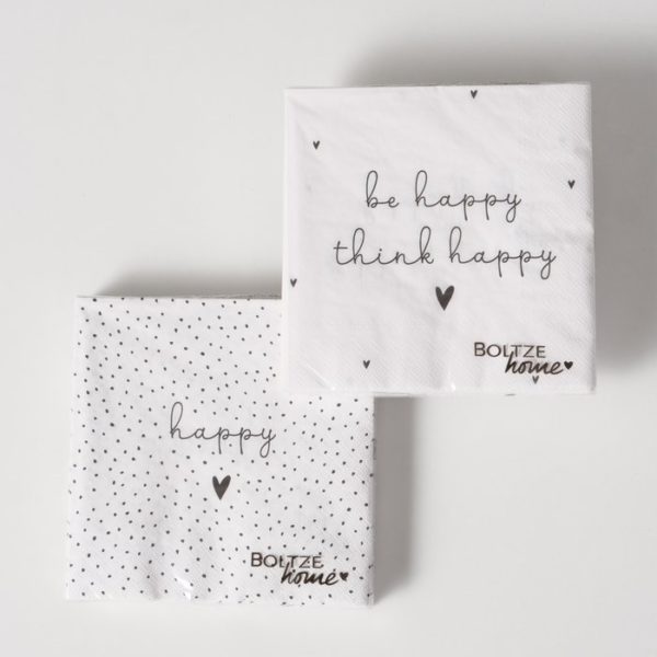 Serviettes blanches ''happy'' ou be happy thinkk happy - 20 pièces